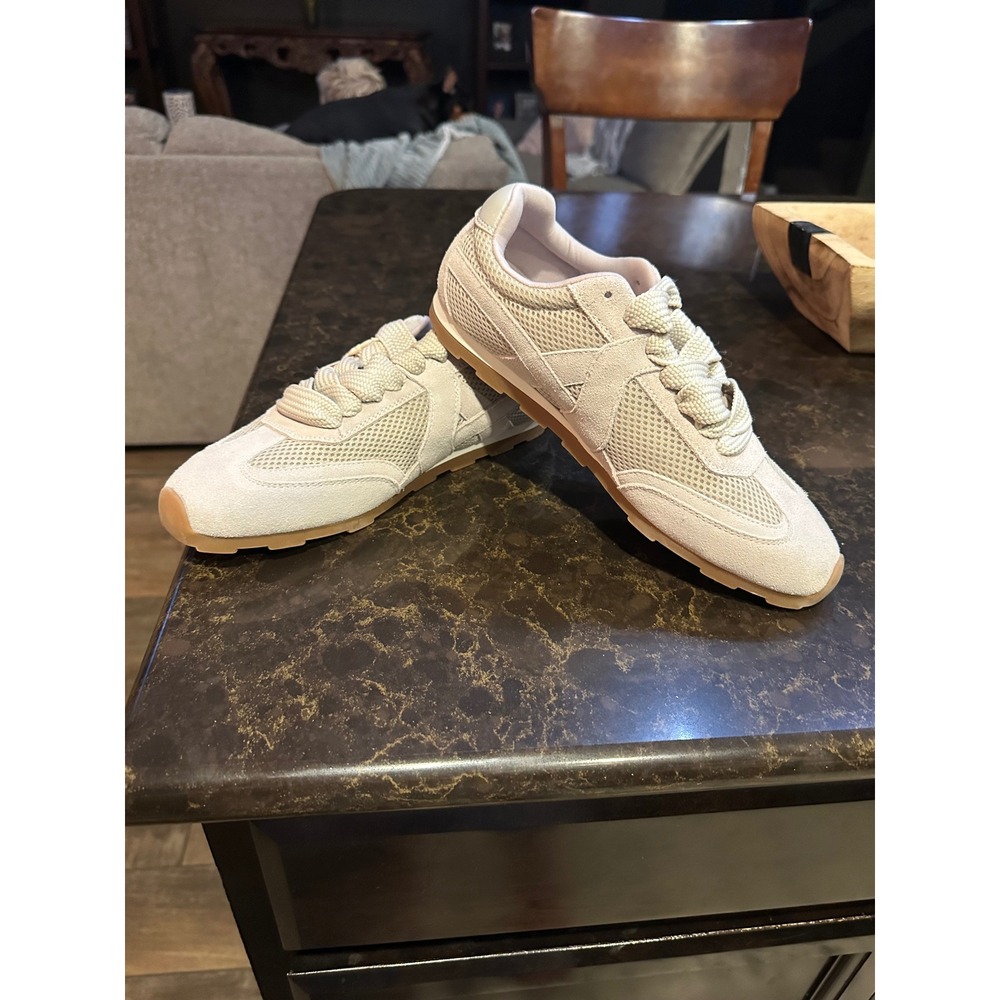 Project Cloud Women's Lt. Beige Mesh Suede Lace Up Sneakers Comfort Memory Foam - Picture 3 of 5